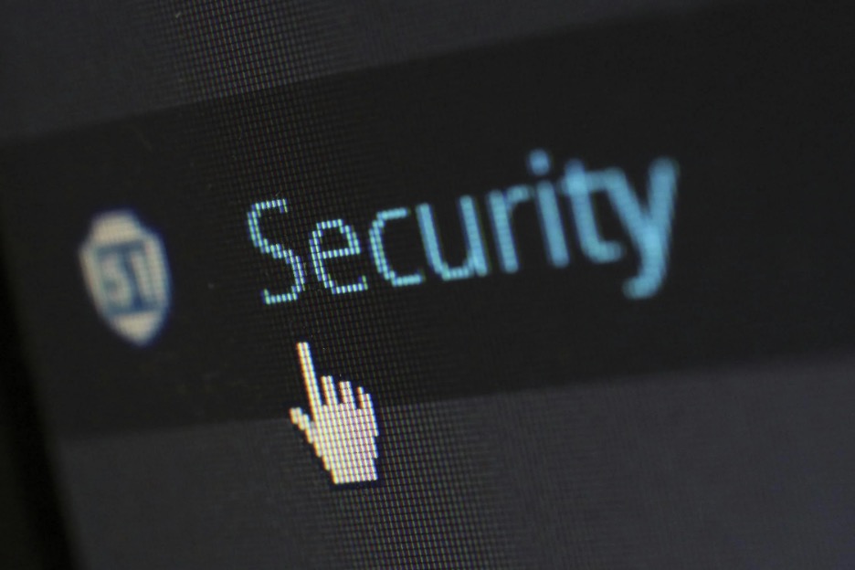 Security logo on a black screen.